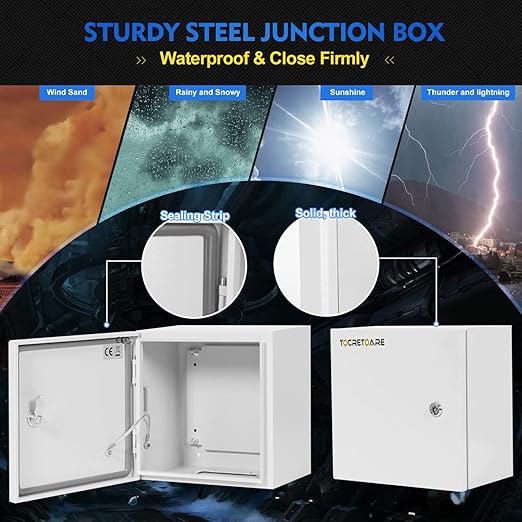 Outdoor Electrical Box, Steel Junction Box 16X16X8'', NEMA 4X Electrical Enclosure Box IP66 Waterproof & Dustproof, Universal Electrical Project Box with Lock & Mounting Plate