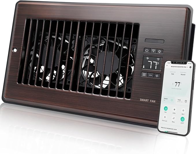 Super Quiet Register Booster Fan for 6" x 10" Register Holes, Smart Register Vent with Dual Intelligent Thermostat and WIFI App Control, Heating Cooling AC Vent Fan (ORB)