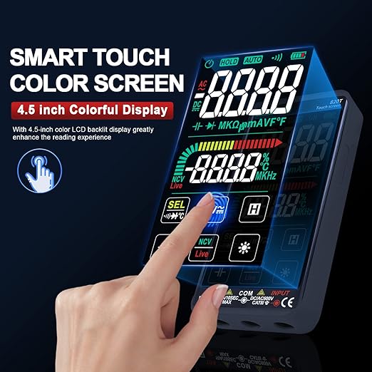 Xin Tester Digital Multimeter Smart Touch Screen Auto-Ranging 9999 Counts TRMS Rechargeable Multi Tester NCV Voltmeter Ohmmeter Tests Current Voltage Resistance Capacitance Frequency Diode Temperature