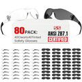 Safety Glasses Men Women80 pack: 40pack clear safety glasses+40pack safety sunglasses Scratch & Impact Resistant eye protection glasses for construction, workshop, lab,survey