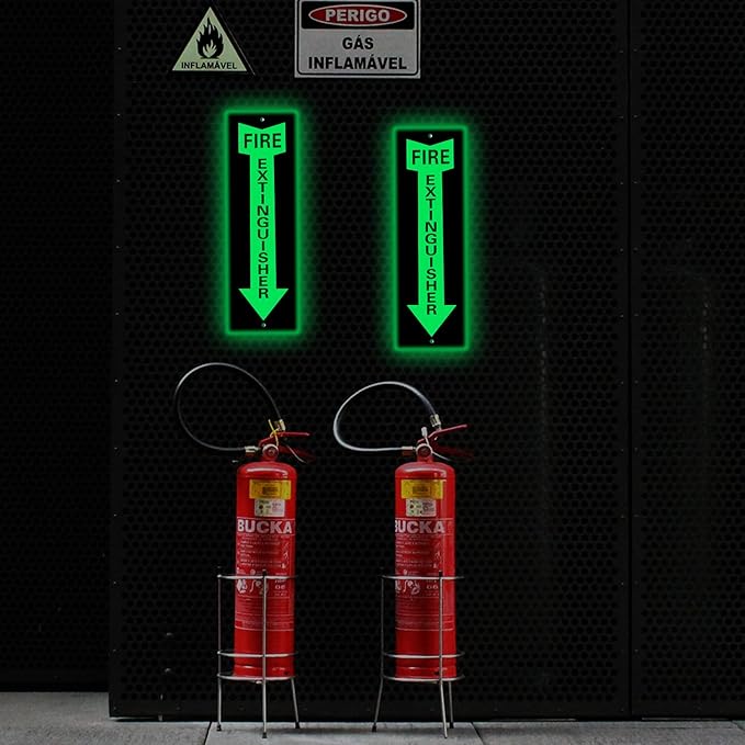Tondiamo 4 Pack Fire Extinguisher Sign Glow in the Dark Fire Rust Aluminum Signs 4 X12 Inch Laminated for Ultimate UV, Weather, Scratch, Water and Fade Resistance, Indoor and Outdoor