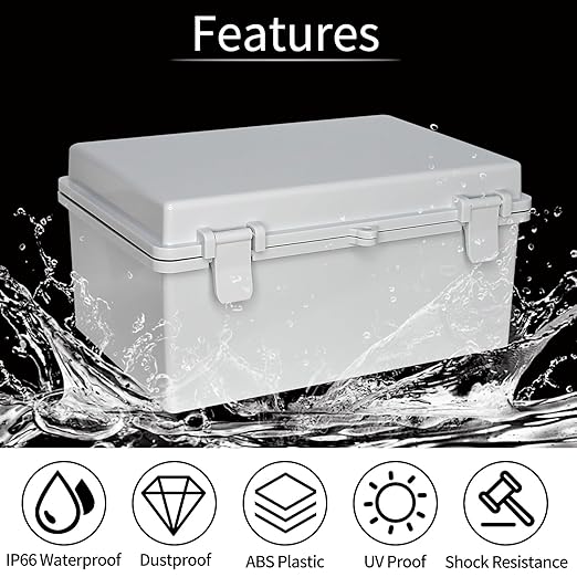 Waterproof Outdoor Junction Box Heavy Duty ABS Waterproof Box IP66, UV Resistant Electrical Enclosure for Marine, Garage & Solar Panel Installations Gray Cover 11.4"x7.4"x5.5"