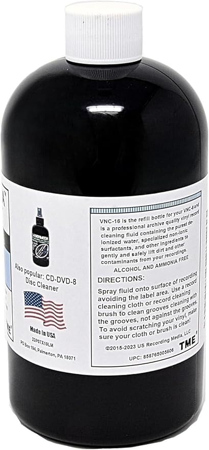 Vinyl Record Cleaning Solution Fluid Professional Residue Free Formulation 16 Oz Refill for VNC-8 Spray Bottle Made in USA