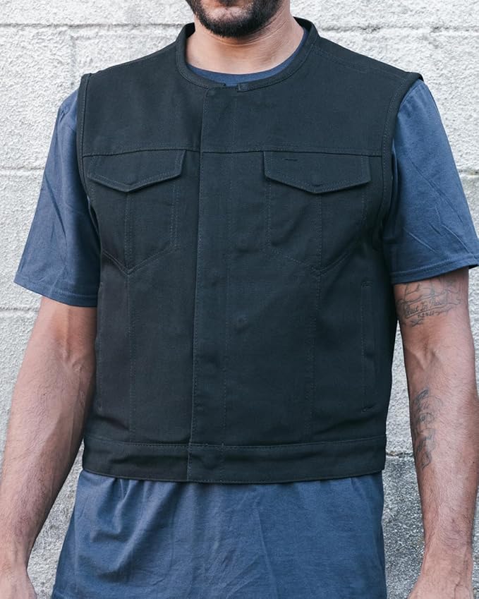 First Mfg Co - Lowside - Mens Motorcycle Biker Riding Canvas, Leather, Twill, Perforated Leather Vest