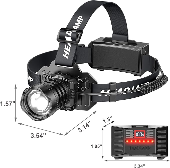 Rechargeable LED Headlamp 2-Pack - 3500 Lumens Super Bright with Motion Sensor & 90° Rotation - Waterproof Headlight for Camping, Hiking, Running - 3 Light Modes