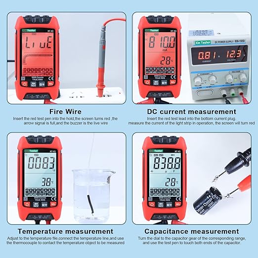 Xin Tester Digital Multimeter, 9999 Counts TRMS Auto-Ranging Voltmeter, Accurately Measures AC/DC Amp Ohm Voltage Meter Capacitance Frequency Diode with Backlight Flashlight