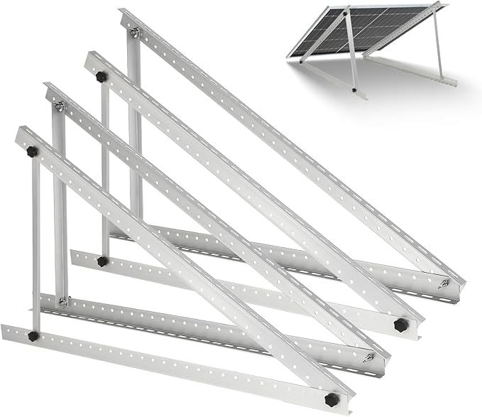 2 Sets Solar Panel Mount Brackets, 45inch Solar Panel Stands for Ground Roof RV Boat Off-Grid Camper, 0 to 90° Adjustable Photovoltaics Mounting Kit with Foldable Tilt Legs, for 2-4pcs 150-600 Watt