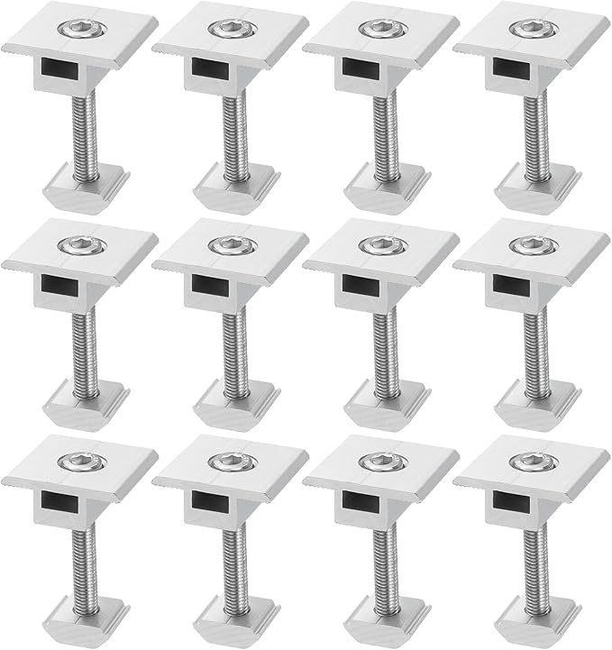 uxcell 12Pcs Solar Panel Middle Clamp, 45mm Aluminum Solar Panel Center Clamps PV Solar Rail Mounting System Install Hardware, Silver