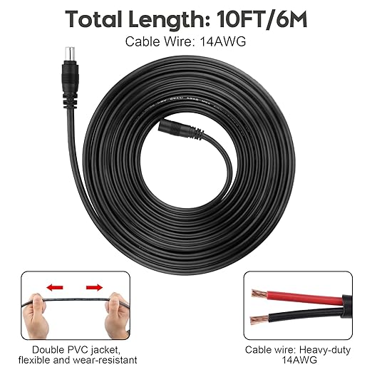 20Ft DC 8mm Input Extension Cable, DC 8mm Male to Female Plug Extension Cable Perfectly Compatible with Goal Zero for Solar Generator Portable Power Station and Solar Panel 14AWG