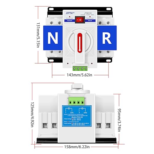 JOTTAELE Automatic Transfer Switch,2P 63A 110V 50/60Hz,Single Phase ATS for Emergency Generator Backup