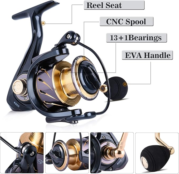 Sougayilang Telescopic Fishing Rod and Reel Combos Full Kit, Carbon Fiber Fishing Pole, 13 +1 Shielded Bearings Stainless Steel BB Spinning Reel with Suitcase Fishing Kit
