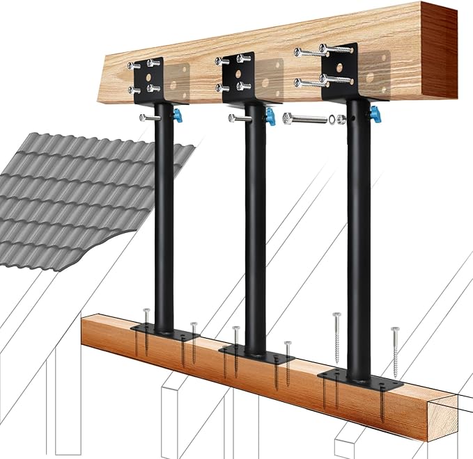 3 Pack 3.6" 304 Saddle Stainless Steel Roof Riser for Patio Pergola, Heavy-Duty 18-1/4 Inches High, Pergola Roofs Riser Beam Brackets, Adjustable Roof Riser Hardware, Black Finish (Stainless Steel)