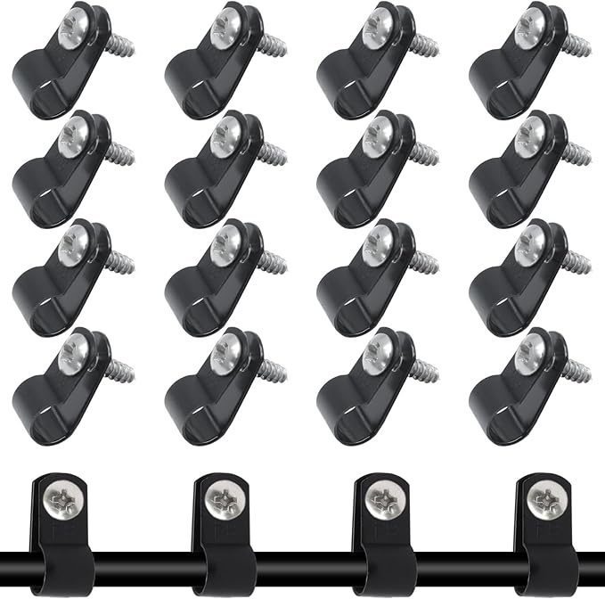 50 Pcs 1/3 Inch Black Nylon Screw Mounting R-type Cable Clip Wire Clamp, 8.4mm Cable Clip Wire Clamp for Wire Management, Stainless Steel Screws Included
