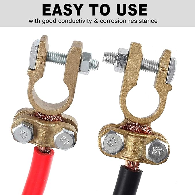 CZC AUTO Battery Terminals Connectors Clamps, Brass Positive & Negative Top Post Battery Terminal Protector Set for Marine Car Boat Camper Truck Vehicle, 2 Pairs