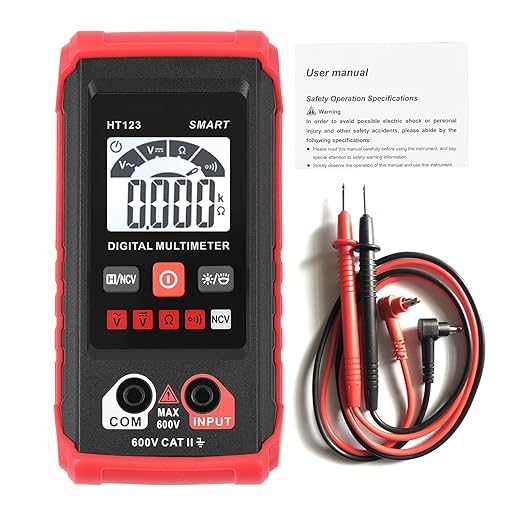 HT Automatic Digital Multimeter, 2000 Counts Smart Digital Multimeter Non Contact Volt DC Amp Meter Tester Digital Voltmeter for Ac/Dc Voltage Electric Meter Tester Tool (Red)