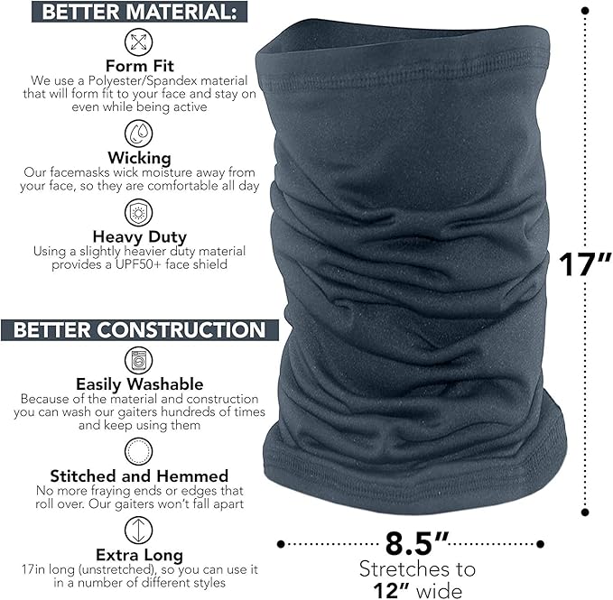 UPF 50+ Neck Gaiter – UV Sun Protection Face Mask, Balaclava, Headband & Scarf – Cooling, Breathable Fabric