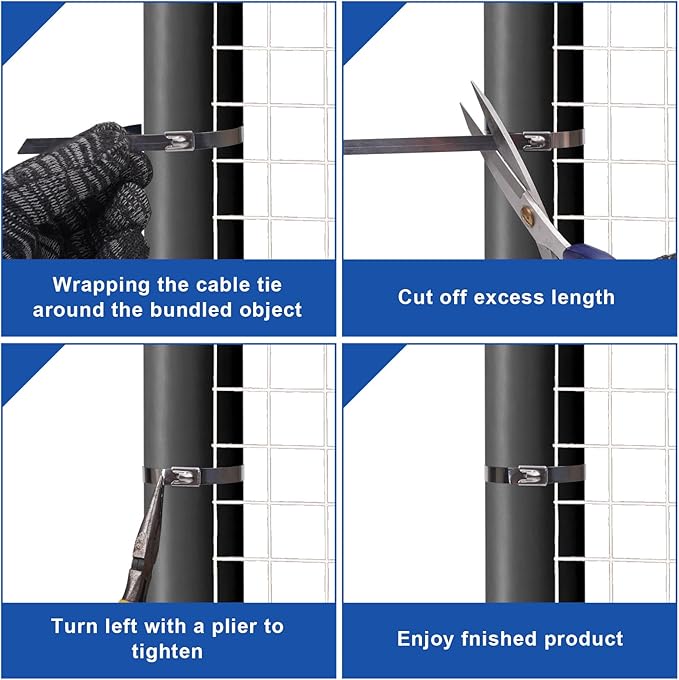Metal Zip Ties, 60 Inch Extra Long 390Lb Stainless Steel Cable Ties, Heavy Duty Self-Locking Strap Ties, Strength for Exhaust Wrap, Garden Ties, pipes, Outdoor UV Resistant Large Tie Wraps 30 Pcs