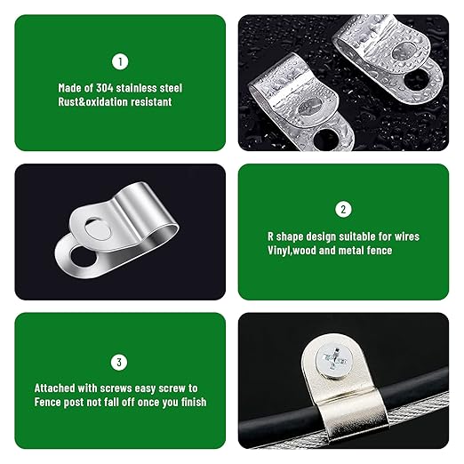 Fence Wire Clamps Agricultural Fencing Mounting Clips, Stainless Steel Wire Clips with Screws for Welded Wire to Wood, Metal or Vinyl Fence (200)