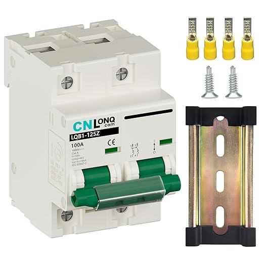 DC Miniature Circuit Breaker 100 Amp Solar Disconnect Switch DC1000V AC400V 2P MCB for PV, UPS, RV Battery, DIN Rail Mount