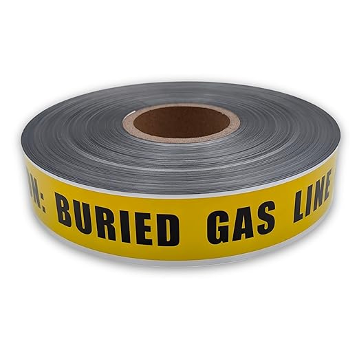 ACE Supply Detectable Underground Gas Line Tape - Detectable Underground Tape - 2 Inch x 1000 Ft Length, 5 Mil - Buried Gas Line Tracer for Utility Marking