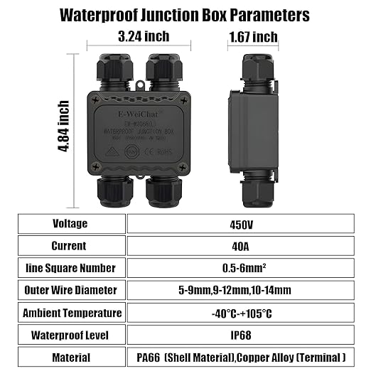Waterproof Junction Box, 4 Way Underground Electrical Enclosure with Terminal Block, Plastic Connector Box for LED Landscape Lighting, Garden Lights