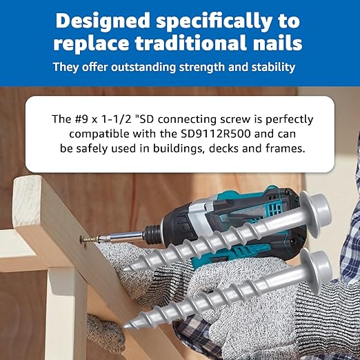 SD9112R100 SD Connector Screws #9 x 1-1/2" 1/4" Hex Head Strong-Drive Joist Hanger Screws 0.370" Dia Deck Screw Replacement for 10D Nails with Includes Tool sockets 100-Qty