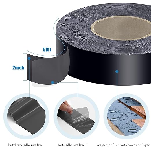 Butyl Joist Tape for Decking 2''×50', 6 Pack Weather-Resistant Deck Joist Tape, Waterproof Seal Antiseptic Butyl Joists Tape,Self-Adhesive Flashing Joists Tape for Wood Decks Beams Roof