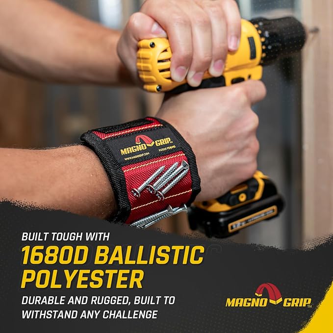 MagnoGrip Magnetic Wristband for Holding Screws, Nails, Drill Bits, Super Strong Magnets, Adjustable Strap, Essential Tool for DIYers, Handyman, Mechanics, Construction & Home Improvement - Red