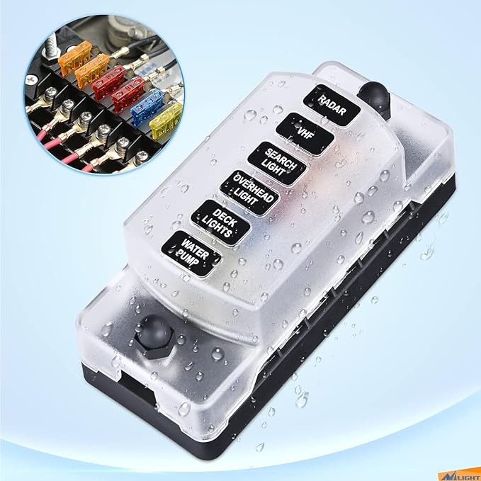 Nilight 6 Way Fuse Block with Negative Bus 12V Blade Fuse Holder ATC/ATO Standard Fuse Box Label Stickers Waterproof Cover Fuse Panel for Automotive Cars Trucks RVs Campers Vans, 2 Years Warranty