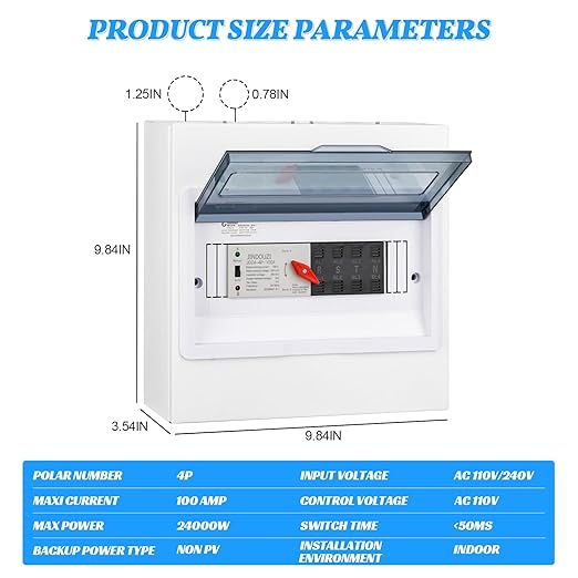 100A Automatic Transfer Switch,220V Generator Transfer Switch,Millisecond Level Dual Power Automatic Transfer Switch, with Metal Distribution Box