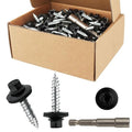 #10 × 1 Inch Black Hex Head Self-Drilling Metal Roofing Screws, 300pcs Zinc Plated Sheet Metal to Wood Siding Screws with Rubber Washers for Metals and Corrugated Roofing Panels