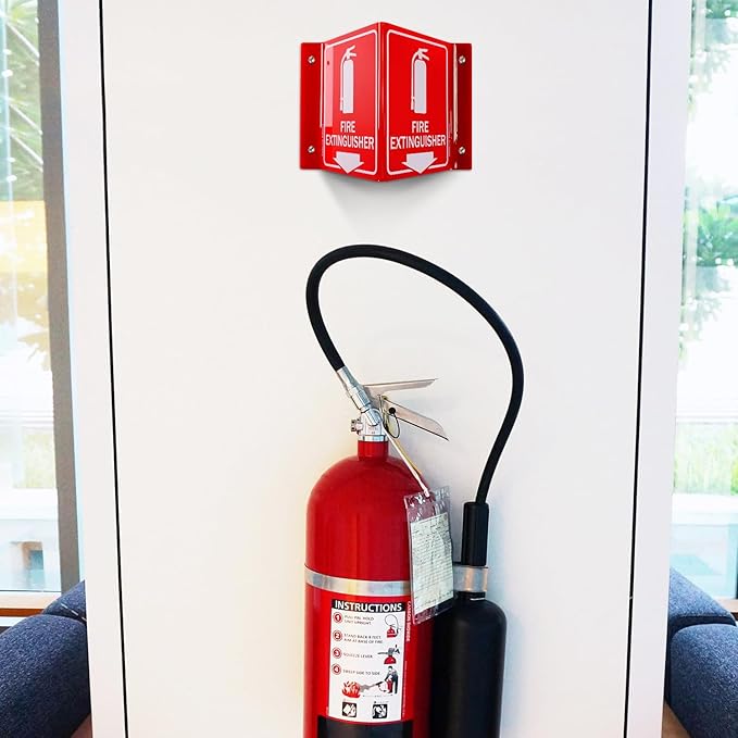 Faittoo Fire Extinguisher Sign, Fire Extinguisher with Down Arrow - 3 Pack 6 x 8 Inches V-Shaped Acrylic Plastic, 4 Pre-Drilled Holes, Includes Matching Screws, Use for Home Office/Business