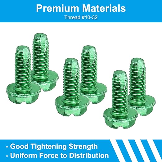 PATIKIL 10-32 x 1/2 Inch Self Tapping Ground Screws, 100 Pack Green Grounding Hex Flanged Head for Electrical Junction Boxes, Metal Outlet and Switch Boxes