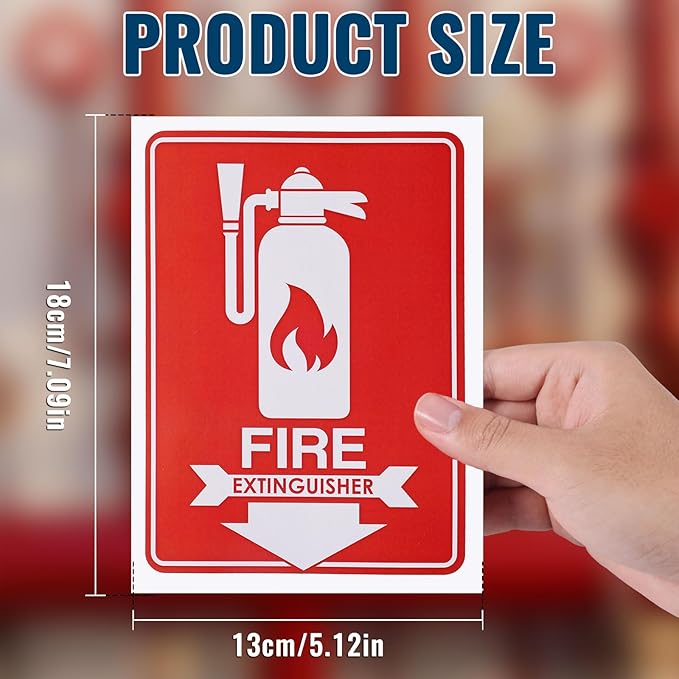6pcs Fire Extinguisher Signs, 5.12x7.09 Inch Waterproof Fire Extinguisher Sticker with Down Arrow Self-Adhesive Decal for Business Office Home and Outdoor