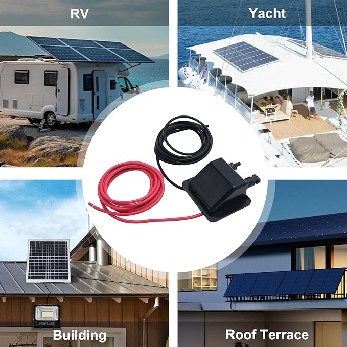 VIKKSAER Solar Cable Entry Gland Box, 10FT 10AWG Soft Solar Extension Cable and Connector, UV Resistance Dual Cable Entry Gland Housing on RVs, Caravans, Boats, Campers (Black(10FT))