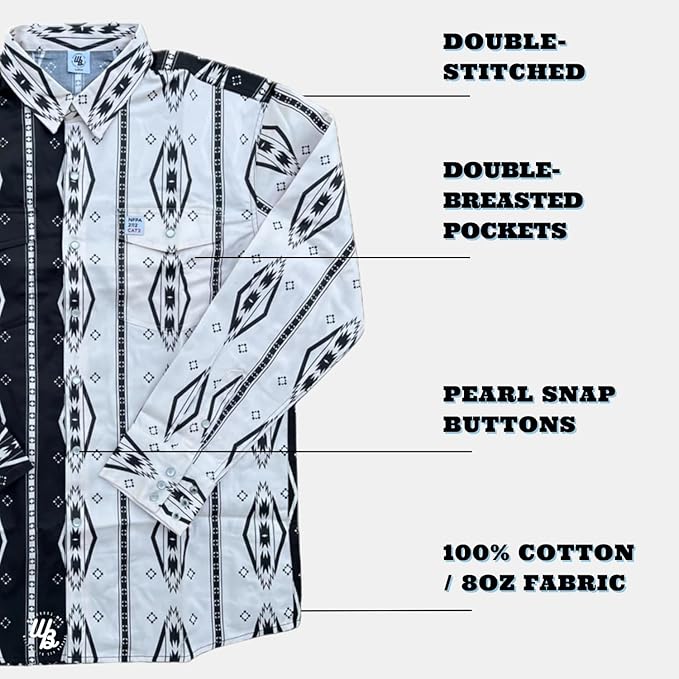 WoahBros FR Shirts for Men, 8oz Midweight Flame Resistant Welding Shirt, 100% Cotton, Pearl Snap Buttons - CAT2/NFPA2112