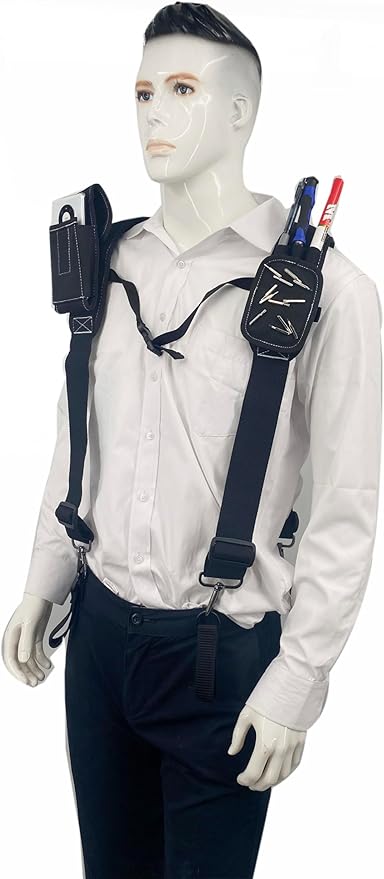 Tool Belt Suspenders for Work Belt Heavy Duty Padded with Magnetic WristBand Attachment Loops for Men