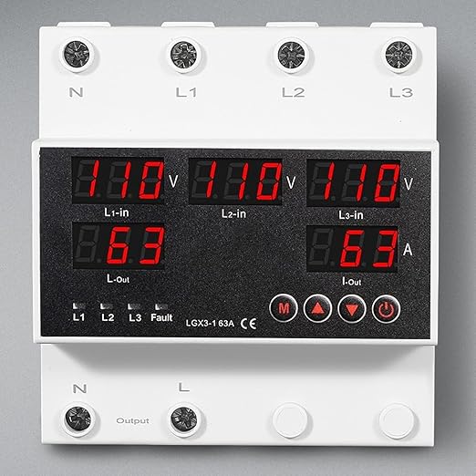 Automatic Transfer Switch 63A 3P4W with LED Display and Adjustable Voltage Protector for Home Generators and Inverters (AC110V)