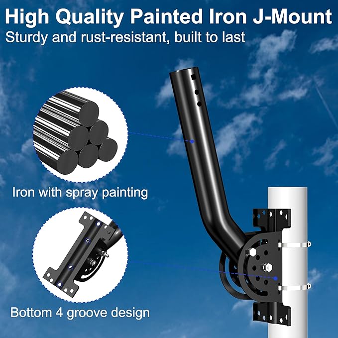 Universal Antenna Mount, Heavy Duty 50LB Adjustable Pole and Wall J-Mount Bracket, Fit for Outdoor TV Antenna, WiFi Bridge, Access Point (12-inch Height, 1.38-inch Diameter, Black)