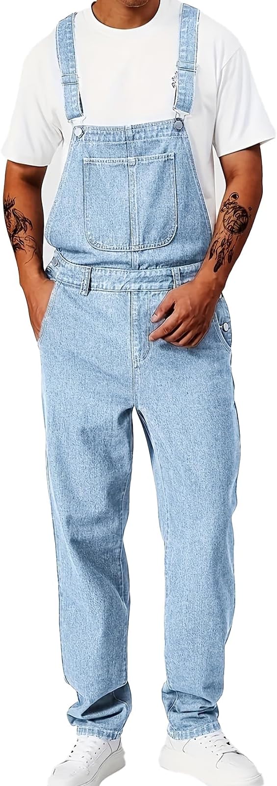 Men's Bib Overall Relaxed Fit Adjustable Strap Denim Work Pants with Large Pockets Durable Comfortable Jumpsuit for Men
