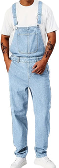Men's Bib Overall Relaxed Fit Adjustable Strap Denim Work Pants with Large Pockets Durable Comfortable Jumpsuit for Men
