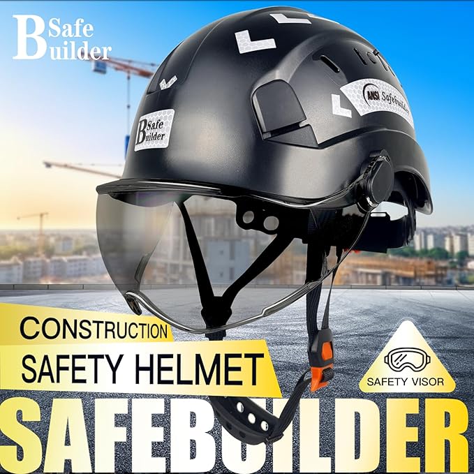 Construction Safety Helmet with Visor ABS Hard Hat Adjustable Ventilation Hardhats Industrial Work Head Protection for Men Certified ANSI/ISEA Z89.1