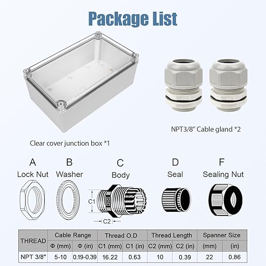 LeMotech Junction Box IP67 Waterproof Dustproof Electrical Box Project Box DIY Enclosure Gray with Transparent Clear Cover, External Size 9.8x5.9x3.9in (250x150x100mm)