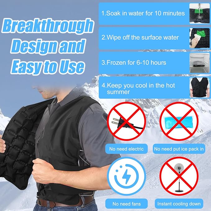 Cooling Vest with Ice Cells, Adjustable Unisex Cold Vest for Hot Weather, Reusable Cooling Gear for Outdoor Work