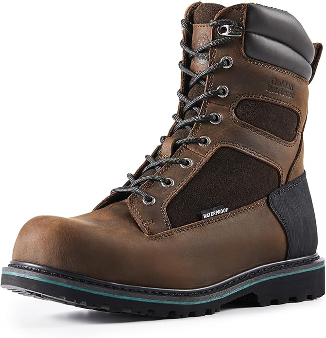 Golden Retriever Work Boots for Men Heavy Duty Composite Toe 6"/8" Durable Crazy Horse Leather Waterproof Slip-Resistant Construction Industry Boots GJ3155-GJ3255