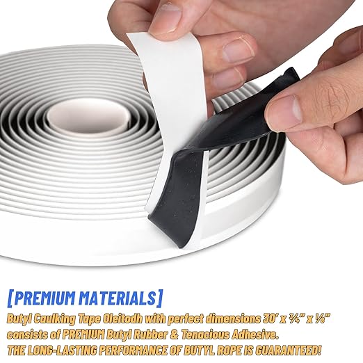 Black Butyl Seal Putty Tape - 1/8" x 3/4" x 30 ft (4-Pack) - Camper/RV Window Repair, EPDM Rubber Roof Pipe Patching, Pool & Boat Sealing