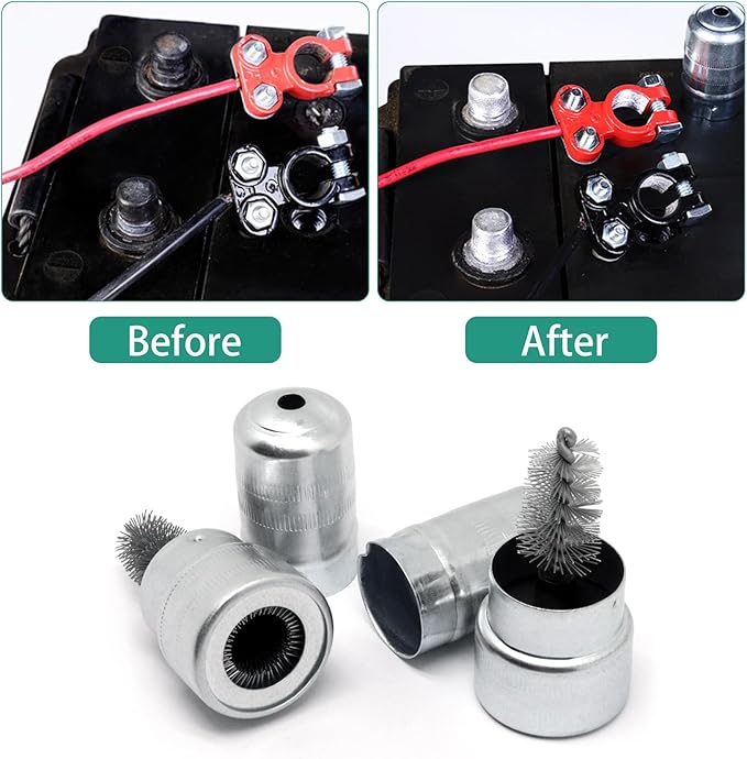 Battery Terminal Cleaner Kit, 2pcs Battery Terminal Brush, 2pcs Lead Shims, 10pcs Anti-Corrosion Fiber Washers, for Car Marine Boat RV