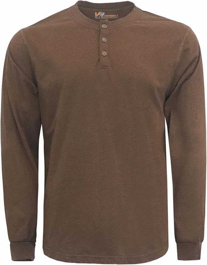 VATRENUS FR Shirts 4oz Lightweight Flame Resistant Henley 100% Cotton Men's Pre-Washed Fire Retardant Base Layer
