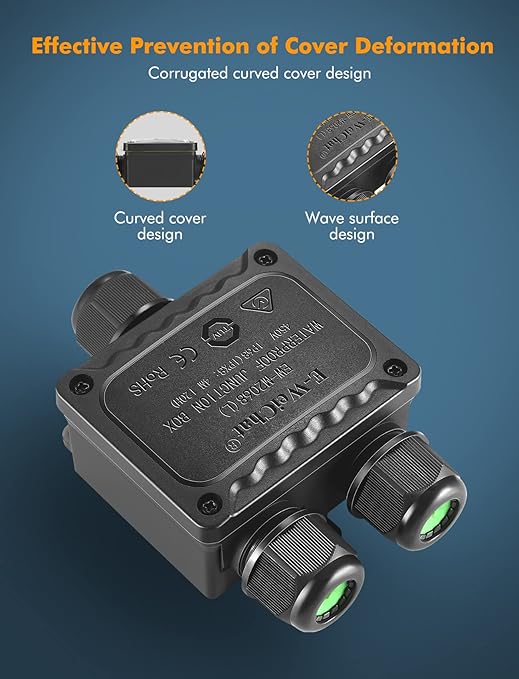 Junction Box - IP68 Waterproof 3 Way Electrical Junction Box M25 Electrical Boxes Project Enclosure Underground Cable Line Wires Power Cord Connector Protection 2 Pack
