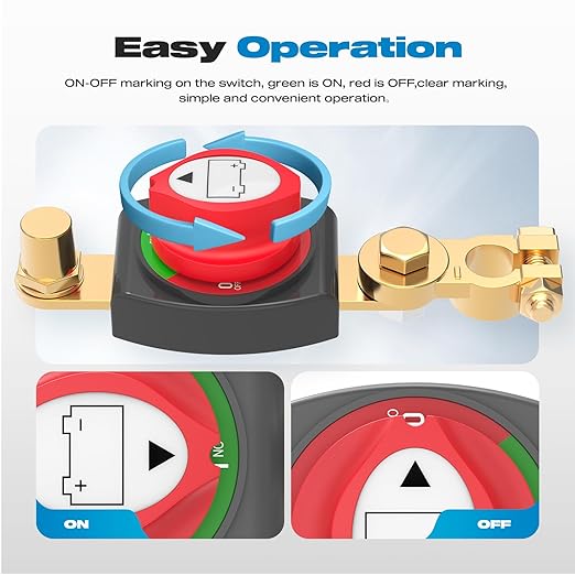 On/Off 275A Top Post Battery Switch with Negative Brass Clamp 12-48V Battery Power Cut Master Switch Disconnect Isolator for Car Vehicle RV and Boat